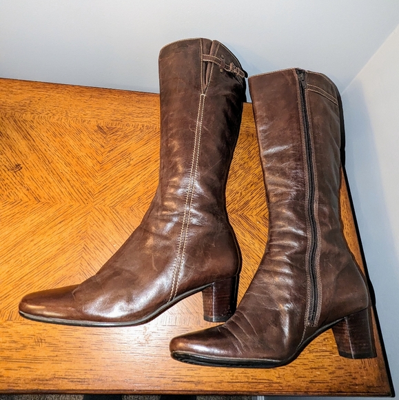 Ecco Bremen Brown Leather Zip Up Buckle Strap Knee High Boots Women 6.5 / 37 - Picture 3 of 9